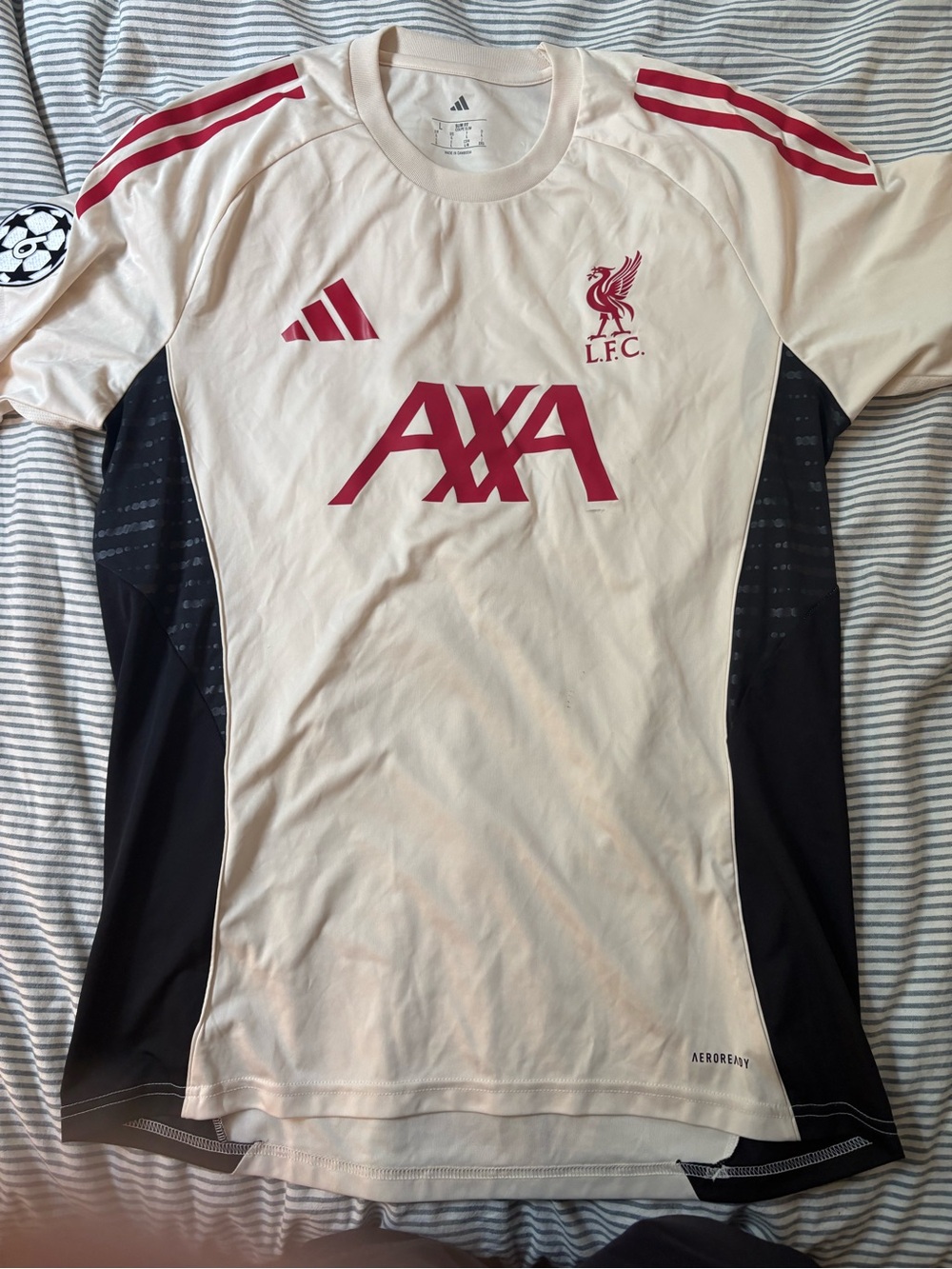 adidas White and Red Liverpool FC Men’s Training Jersey with CL patch